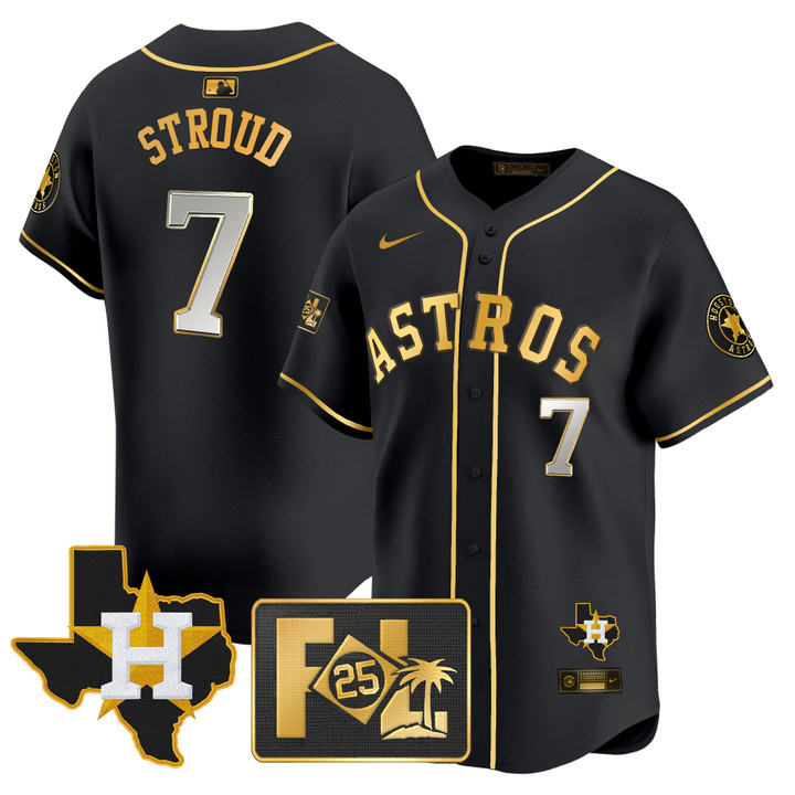 Houston Astros 2025 Spring Training & Texas Patch Vapor Premier Limited Jersey - Black Gold CJ Stroud