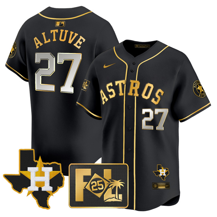 Houston Astros 2025 Spring Training & Texas Patch Vapor Premier Limited Jersey - Black Gold Jose Altuve