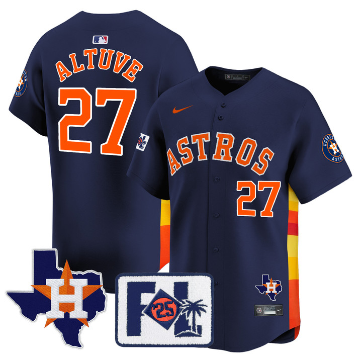 Houston Astros 2025 Spring Training & Texas Patch Vapor Premier Limited Jersey - Navy Jose Altuve