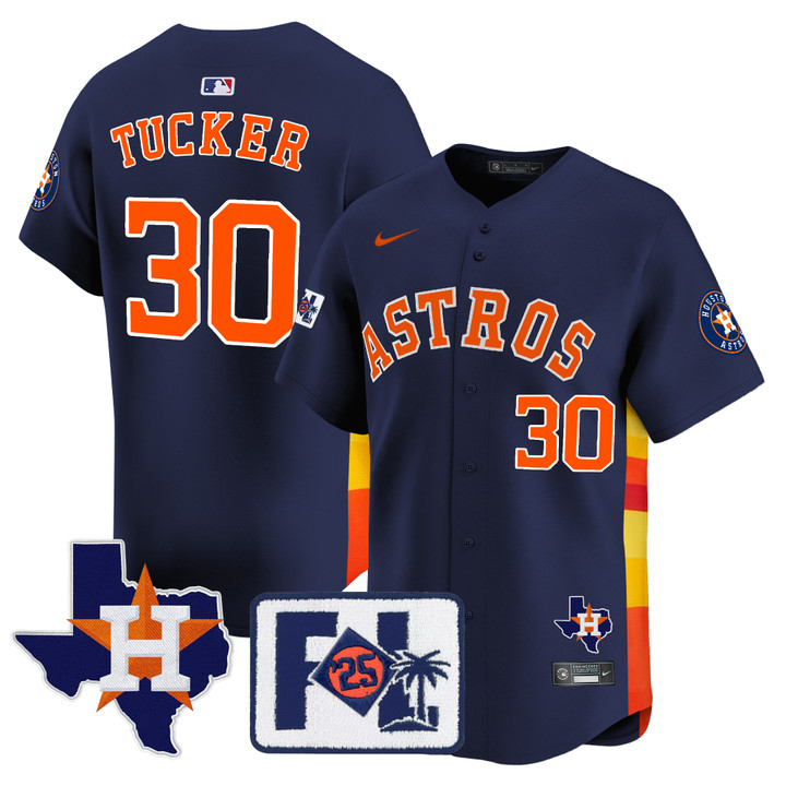 Houston Astros 2025 Spring Training & Texas Patch Vapor Premier Limited Jersey - Navy Kyle Tucker