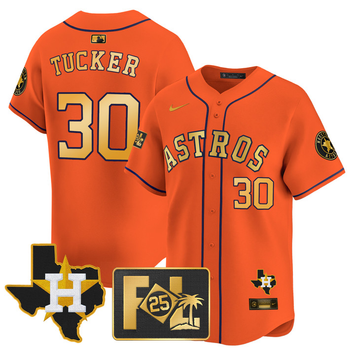 Houston Astros 2025 Spring Training & Texas Patch Vapor Premier Limited Jersey - Orange Gold Kyle Tucker