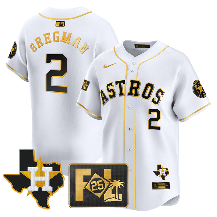 Houston Astros 2025 Spring Training & Texas Patch Vapor Premier Limited Jersey - White Gold Alex Bregman