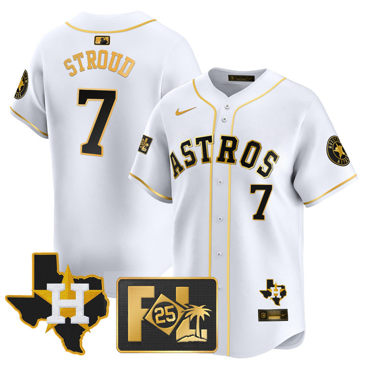 Houston Astros 2025 Spring Training & Texas Patch Vapor Premier Limited Jersey - White Gold CJ Stroud