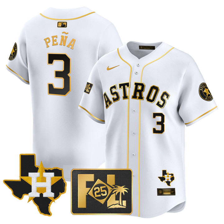 Houston Astros 2025 Spring Training & Texas Patch Vapor Premier Limited Jersey - White Gold Jeremy Pena