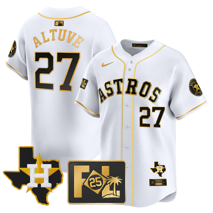Houston Astros 2025 Spring Training & Texas Patch Vapor Premier Limited Jersey - White Gold Jose Altuve