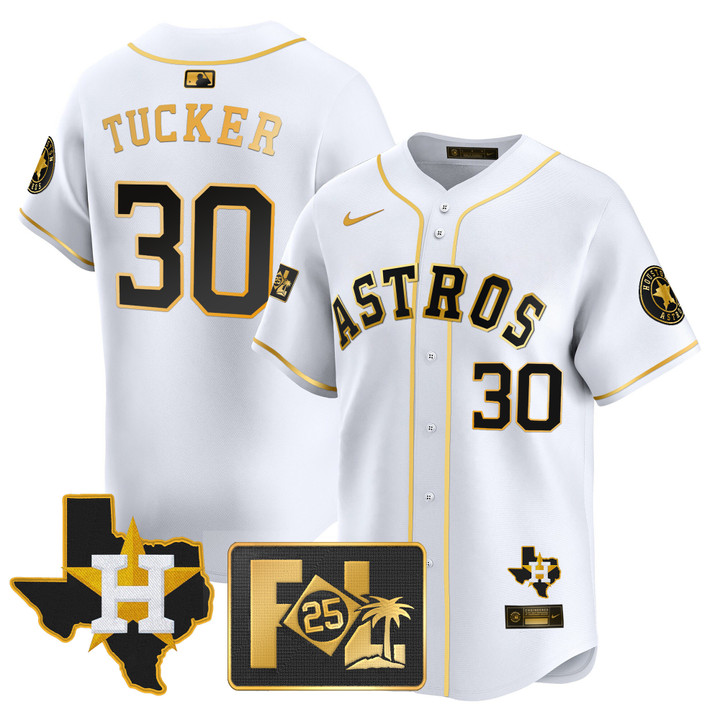 Houston Astros 2025 Spring Training & Texas Patch Vapor Premier Limited Jersey - White Gold Kyle Tucker