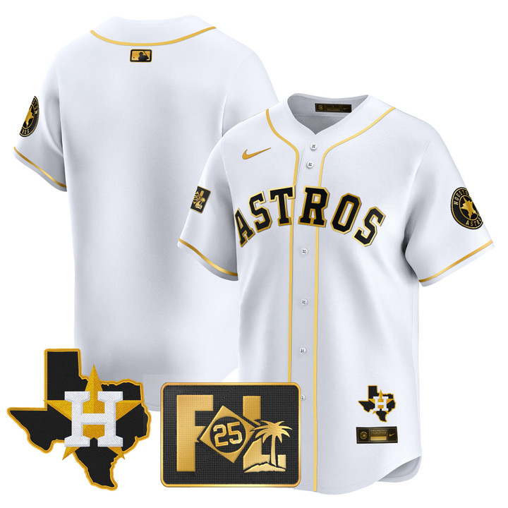 Houston Astros 2025 Spring Training & Texas Patch Vapor Premier Limited Jersey - White Gold Team