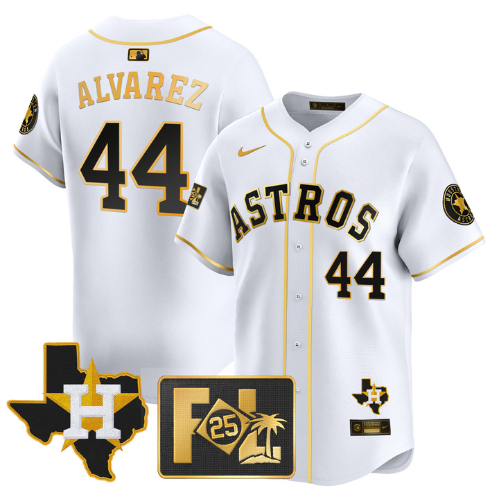 Houston Astros 2025 Spring Training & Texas Patch Vapor Premier Limited Jersey - White Gold Yordan Alvarez