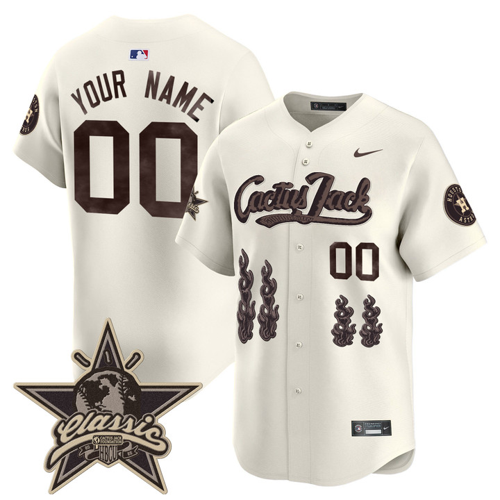 Houston Astros Cactus Jack 2025 Vapor Premier Limited Custom Jersey - Cream