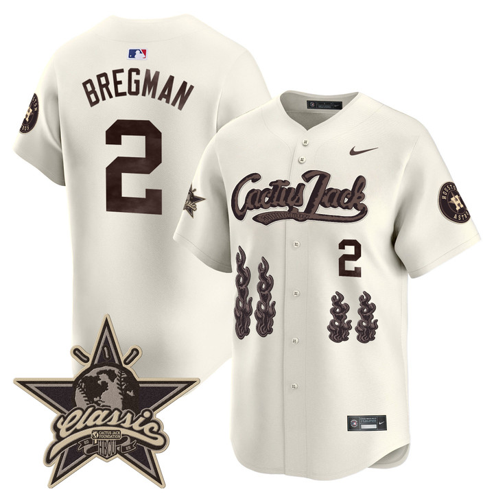Houston Astros Cactus Jack 2025 Vapor Premier Limited Jersey - Cream Alex Bregman