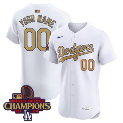 LA Dodgers 2025 Gold Vapor Premier Elite Custom Jersey - White
