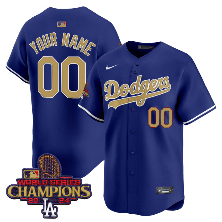 LA Dodgers 2025 Gold Vapor Premier Limited Custom Jersey - Royal
