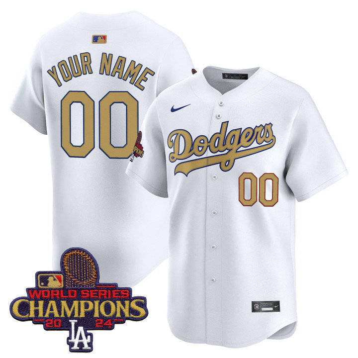 LA Dodgers 2025 Gold Vapor Premier Limited Custom Jersey - White