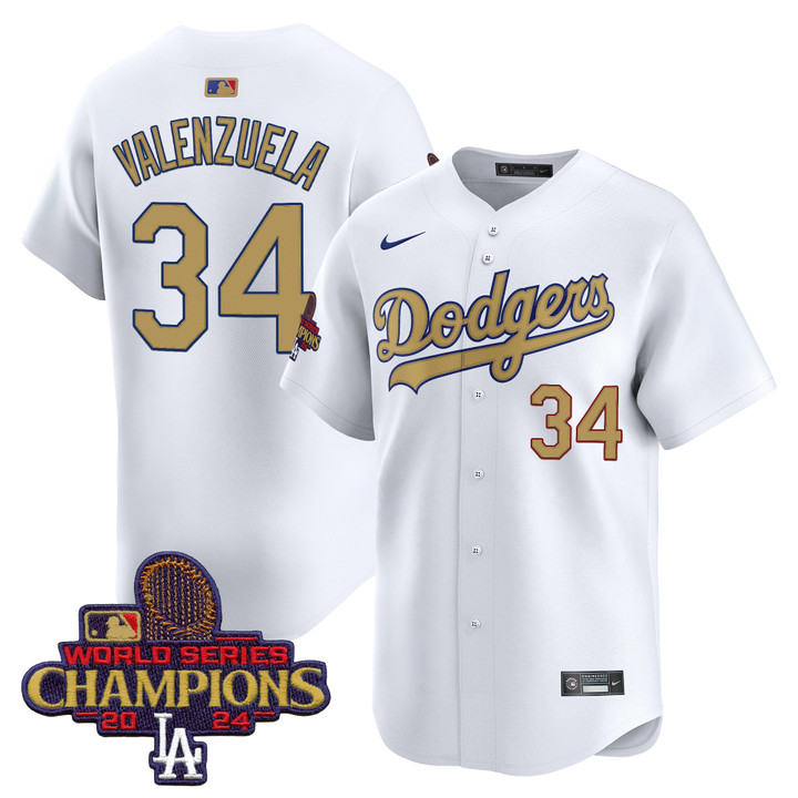 LA Dodgers 2025 Gold Vapor Premier Limited Jersey - White Fernando Valenzuela