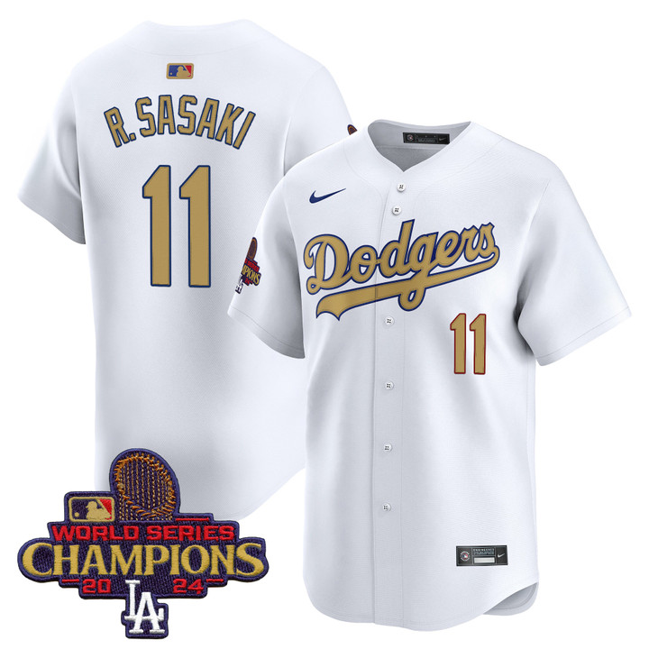 LA Dodgers 2025 Gold Vapor Premier Limited Jersey - White Roki Sasaki