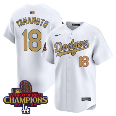 LA Dodgers 2025 Gold Vapor Premier Limited Jersey - White Yamamoto