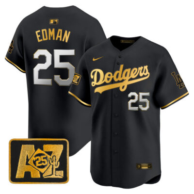 LA Dodgers 2025 Spring Training Patch Vapor Premier Limited Jersey - Black Gold Tommy Edman