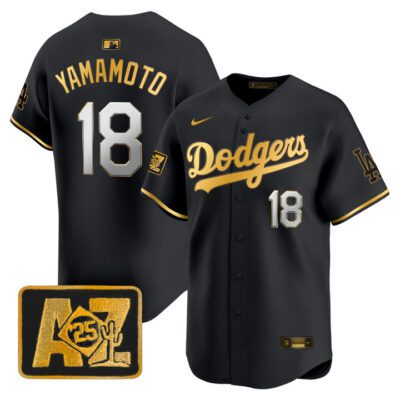 LA Dodgers 2025 Spring Training Patch Vapor Premier Limited Jersey - Black Gold Yamamoto