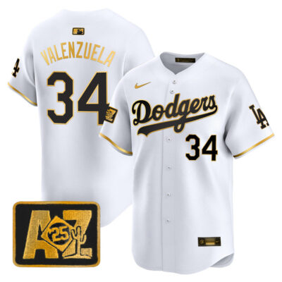 LA Dodgers 2025 Spring Training Patch Vapor Premier Limited Jersey - White Gold Fernando Valenzuela