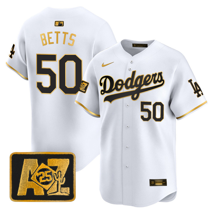 LA Dodgers 2025 Spring Training Patch Vapor Premier Limited Jersey - White Gold Mookie Betts