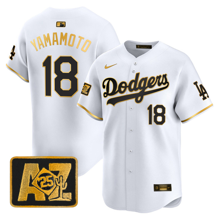 LA Dodgers 2025 Spring Training Patch Vapor Premier Limited Jersey - White Gold Yamamoto