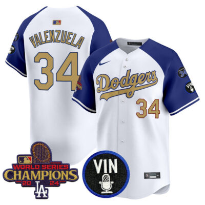 LA Dodgers 2025 Vin Scully & #34 Fernando Patch Gold Vapor Premier Limited Jersey - Alternate Fernando Valenzuela