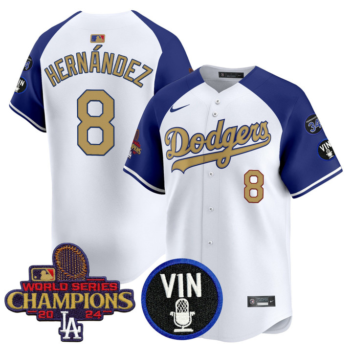 LA Dodgers 2025 Vin Scully & #34 Fernando Patch Gold Vapor Premier Limited Jersey - Alternate Kike Hernandez