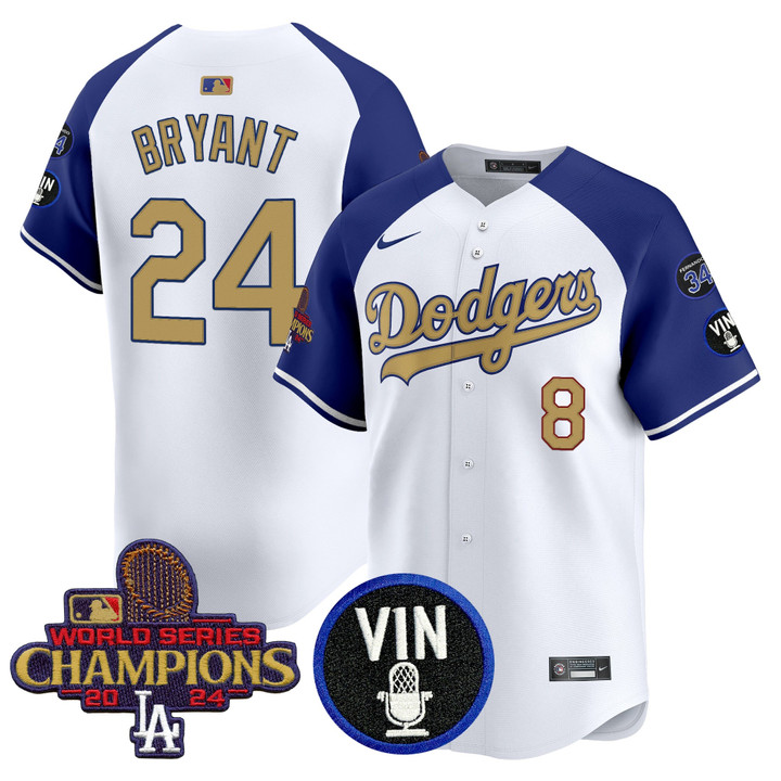 LA Dodgers 2025 Vin Scully & #34 Fernando Patch Gold Vapor Premier Limited Jersey - Alternate Kobe Bryant