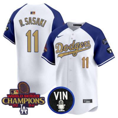 LA Dodgers 2025 Vin Scully & #34 Fernando Patch Gold Vapor Premier Limited Jersey - Alternate Roki Sasaki