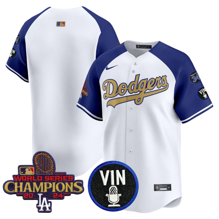 LA Dodgers 2025 Vin Scully & #34 Fernando Patch Gold Vapor Premier Limited Jersey - Alternate Team