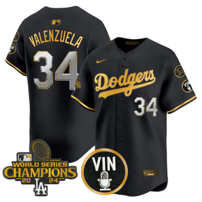 LA Dodgers 2025 Vin Scully & #34 Fernando Patch Gold Vapor Premier Limited Jersey - Black Gold Fernando Valenzuela
