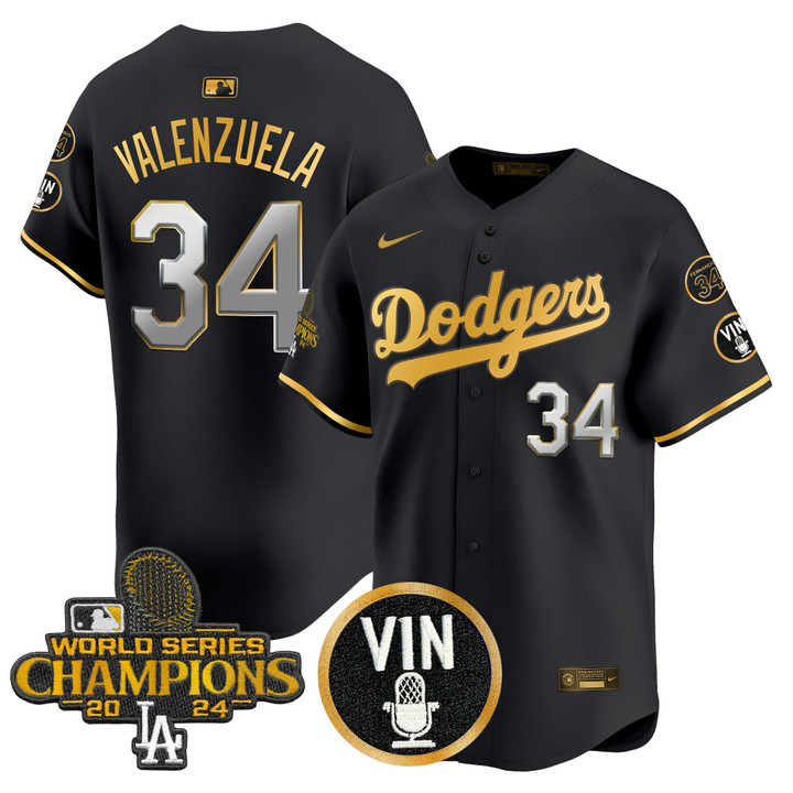 LA Dodgers 2025 Vin Scully & #34 Fernando Patch Gold Vapor Premier Limited Jersey - Black Gold Fernando Valenzuela