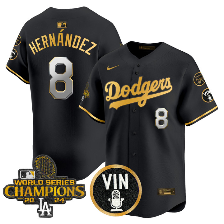LA Dodgers 2025 Vin Scully & #34 Fernando Patch Gold Vapor Premier Limited Jersey - Black Gold Kike Hernandez