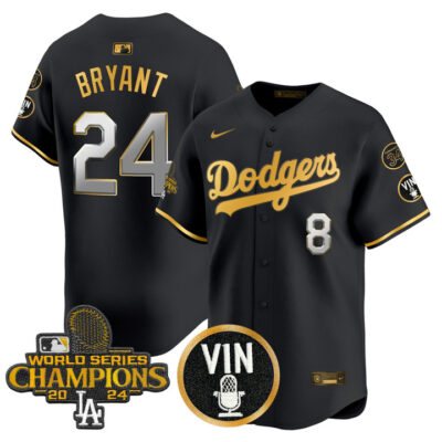 LA Dodgers 2025 Vin Scully & #34 Fernando Patch Gold Vapor Premier Limited Jersey - Black Gold Kobe Bryant