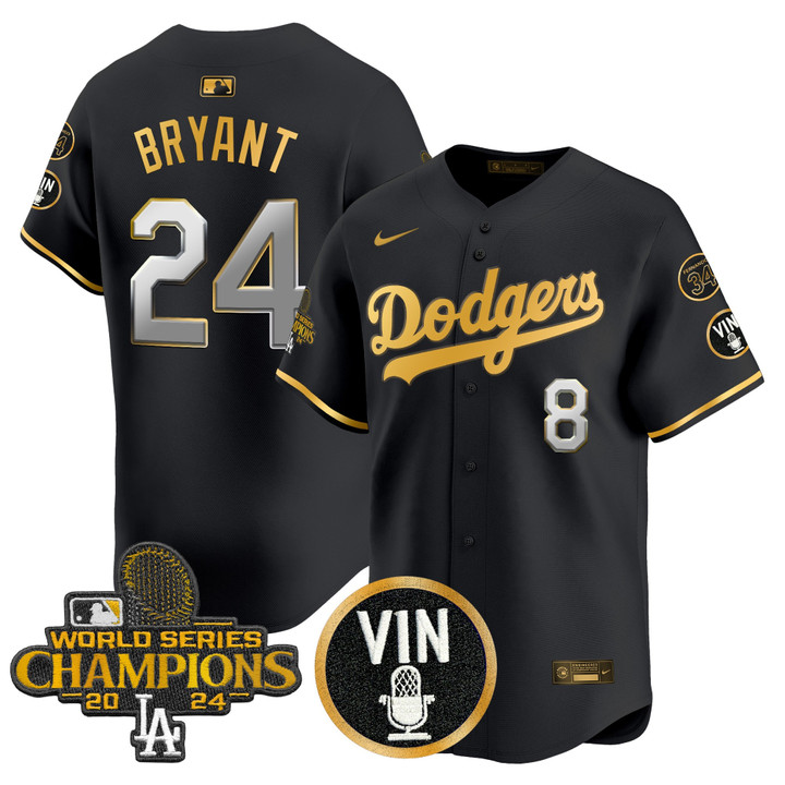 LA Dodgers 2025 Vin Scully & #34 Fernando Patch Gold Vapor Premier Limited Jersey - Black Gold Kobe Bryant