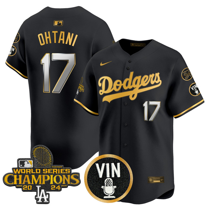 LA Dodgers 2025 Vin Scully & #34 Fernando Patch Gold Vapor Premier Limited Jersey - Black Gold Shohei Ohtani