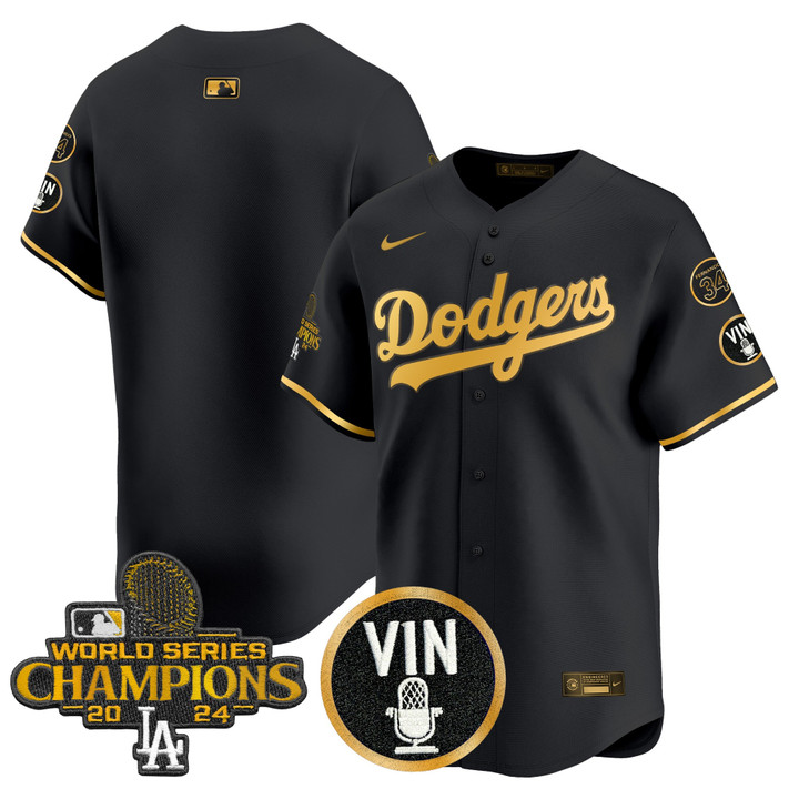 LA Dodgers 2025 Vin Scully & #34 Fernando Patch Gold Vapor Premier Limited Jersey - Black Gold Team