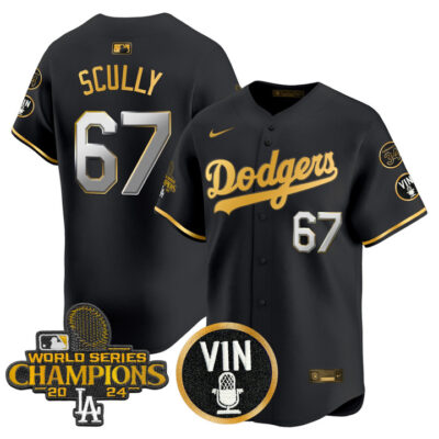 LA Dodgers 2025 Vin Scully & #34 Fernando Patch Gold Vapor Premier Limited Jersey - Black Gold Vin Scully