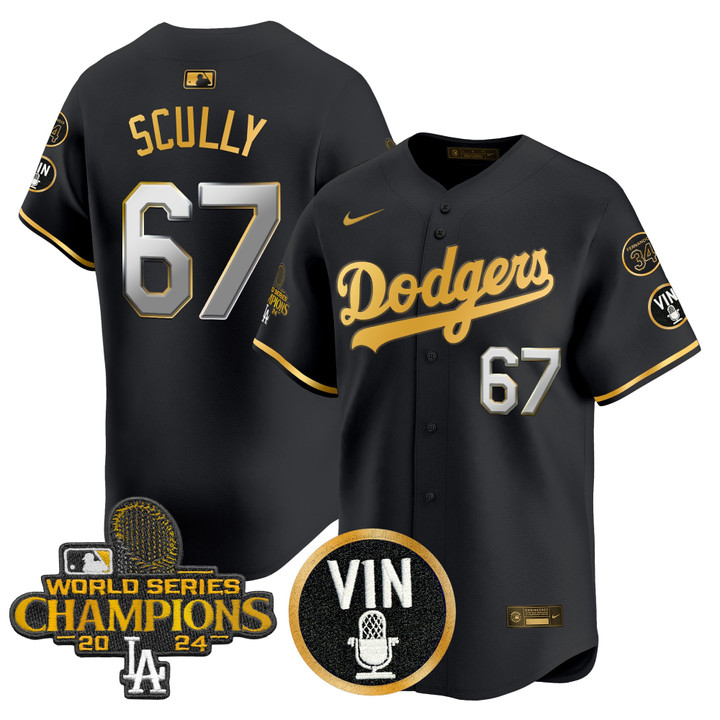 LA Dodgers 2025 Vin Scully & #34 Fernando Patch Gold Vapor Premier Limited Jersey - Black Gold Vin Scully