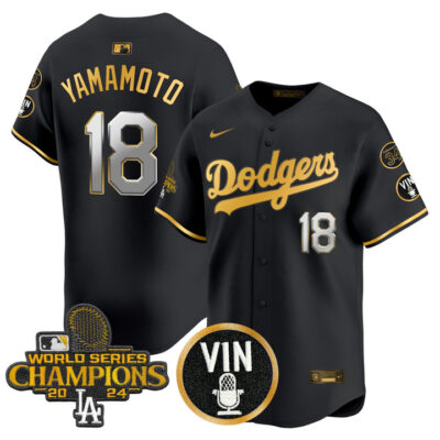 LA Dodgers 2025 Vin Scully & #34 Fernando Patch Gold Vapor Premier Limited Jersey - Black Gold Yamamoto