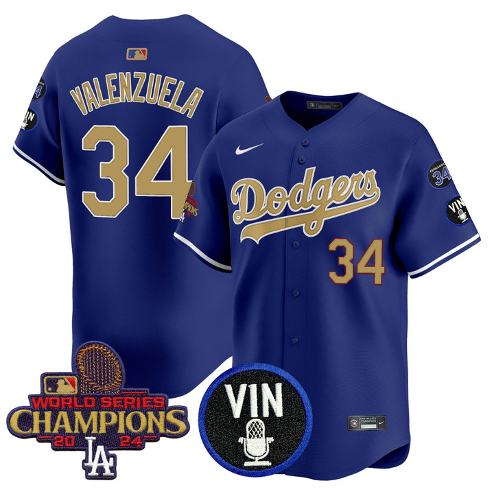 LA Dodgers 2025 Vin Scully & #34 Fernando Patch Gold Vapor Premier Limited Jersey - Royal Fernando Valenzuela