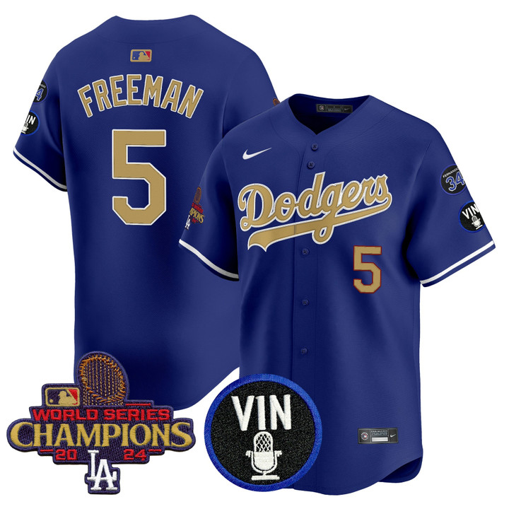 LA Dodgers 2025 Vin Scully & #34 Fernando Patch Gold Vapor Premier Limited Jersey - Royal Freddie Freeman