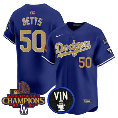 LA Dodgers 2025 Vin Scully & #34 Fernando Patch Gold Vapor Premier Limited Jersey - Royal Mookie Betts