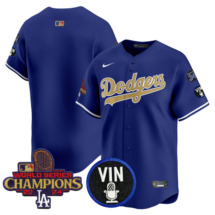 LA Dodgers 2025 Vin Scully & #34 Fernando Patch Gold Vapor Premier Limited Jersey - Royal Team