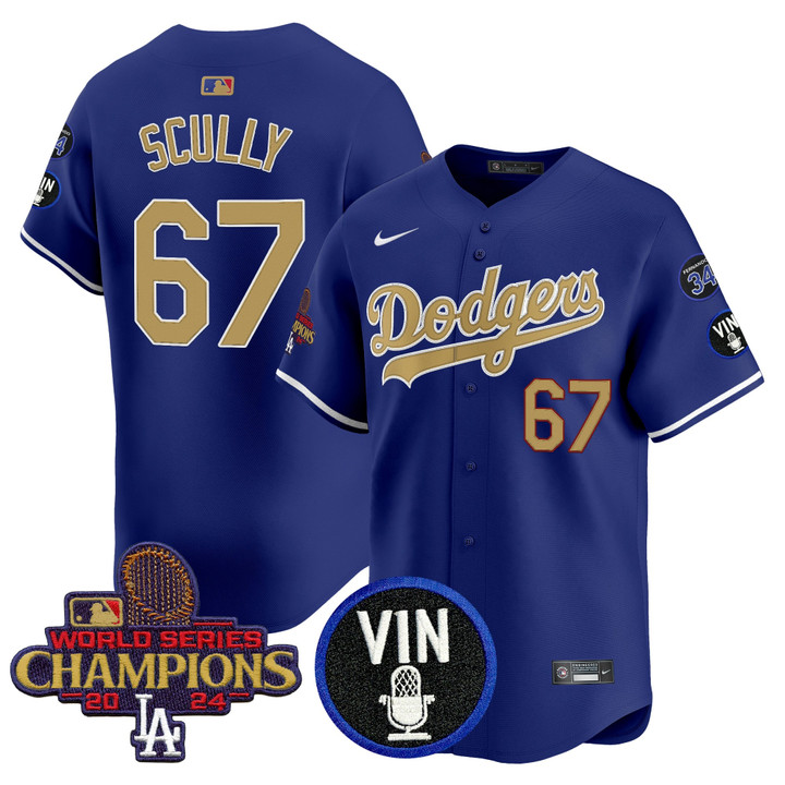 LA Dodgers 2025 Vin Scully & #34 Fernando Patch Gold Vapor Premier Limited Jersey - Royal Vin Scully