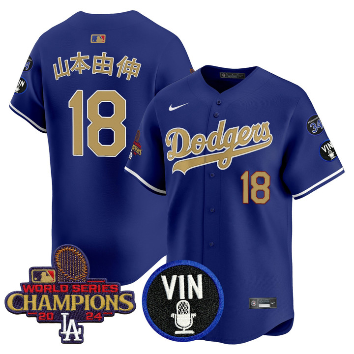 LA Dodgers 2025 Vin Scully & #34 Fernando Patch Gold Vapor Premier Limited Jersey - Royal Yamamoto