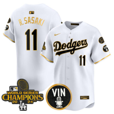 LA Dodgers 2025 Vin Scully & #34 Fernando Patch Gold Vapor Premier Limited Jersey - White Gold Roki Sasaki