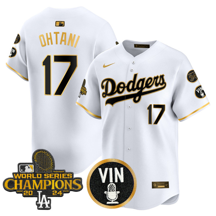 LA Dodgers 2025 Vin Scully & #34 Fernando Patch Gold Vapor Premier Limited Jersey - White Gold Shohei Ohtani