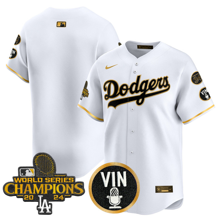 LA Dodgers 2025 Vin Scully & #34 Fernando Patch Gold Vapor Premier Limited Jersey - White Gold Team