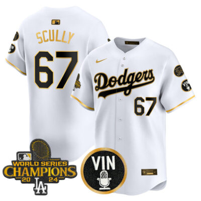 LA Dodgers 2025 Vin Scully & #34 Fernando Patch Gold Vapor Premier Limited Jersey - White Gold Vin Scully